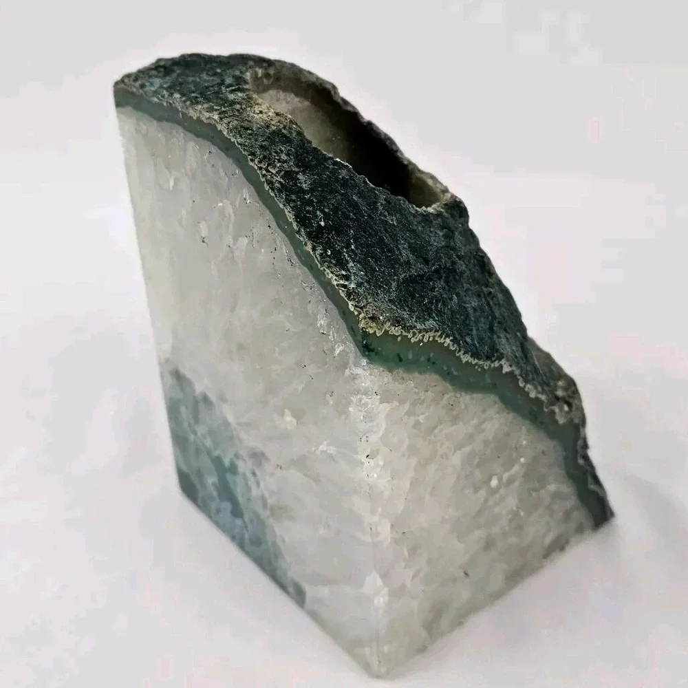 Green Geode Stone Candle Holder Polished Agate Large Candlestick